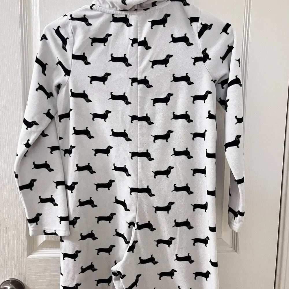 Tucker + Tate Dachshund Dog Fleece One Piece Hooded Pajamas Girls Size M 8-10